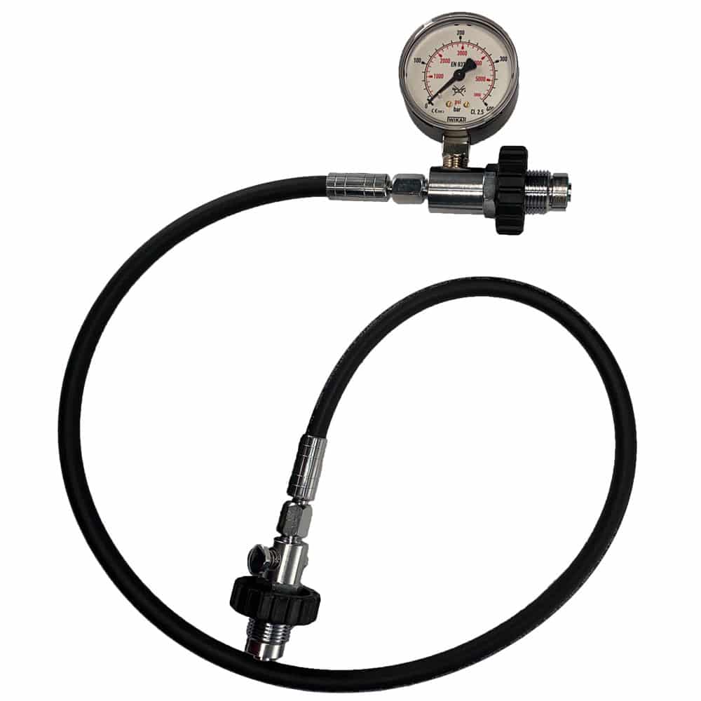 Dekantointiletku DIN, 300 Bar / 4300 PSI, metrisellä mittarilla