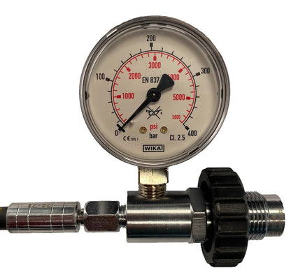 Dekantointiletku DIN, 300 Bar / 4300 PSI, metrisellä mittarilla
